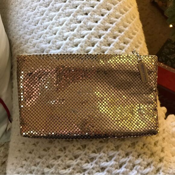 Whiting & Davis Gold Mesh Evening Bag Zippered Clutch Vintage Holiday Party NYE - Picture 4 of 11